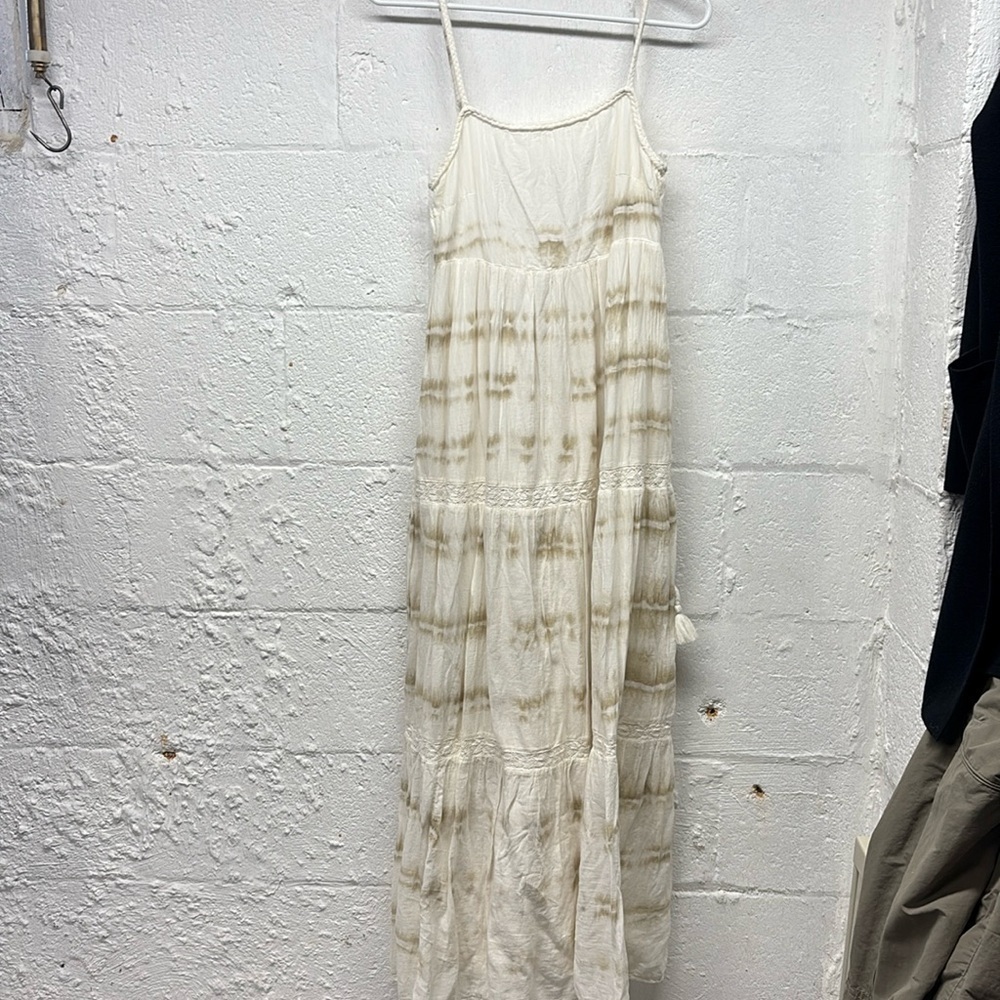 NEW Aerie Maxi Sun Dress Tiered Women’s size Small White Tie Dye Cotton Lined - Picture 1 of 4